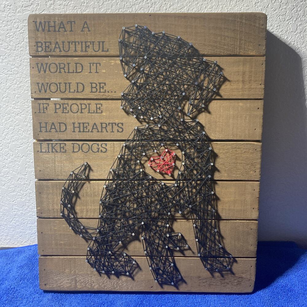 Hearts Like Dogs String Art Box Sign 12 x 15" Primitives By Kathy - NEW